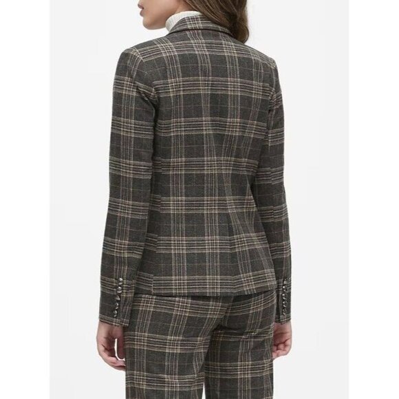 BANANA REPUBLIC Cadet Grey Check Wool Flannel Double Breasted Blazer, Size 6 - Picture 3 of 16